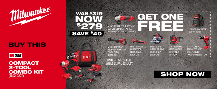 Milwaukee 3692-22CT Promotion $279.00 with choice of free product