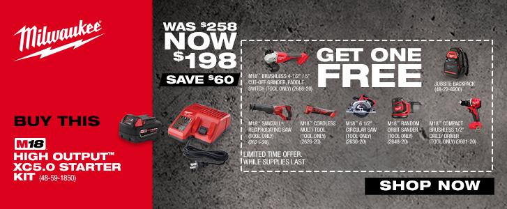 Milwaukee 48-59-1850 Promotion $198.00 with choice of free product