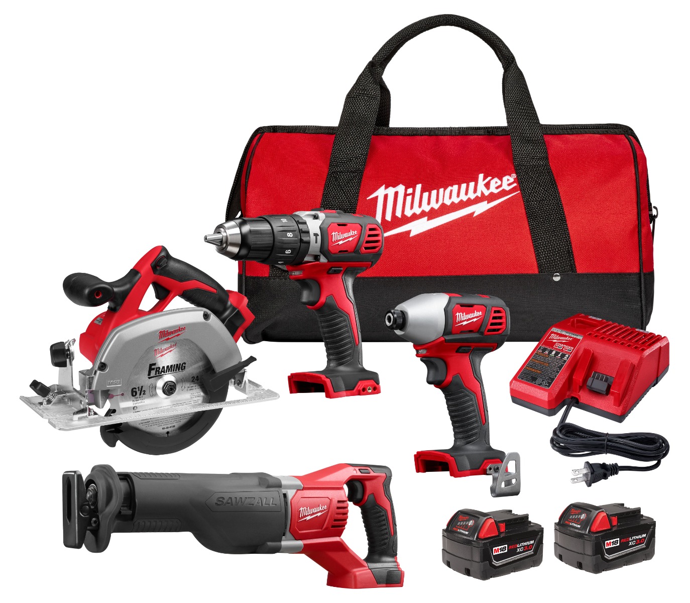  M18 18V Lithium-Ion Cordless 4-Tool Combo Tool Kit with (2) 3.0 Ah Batteries