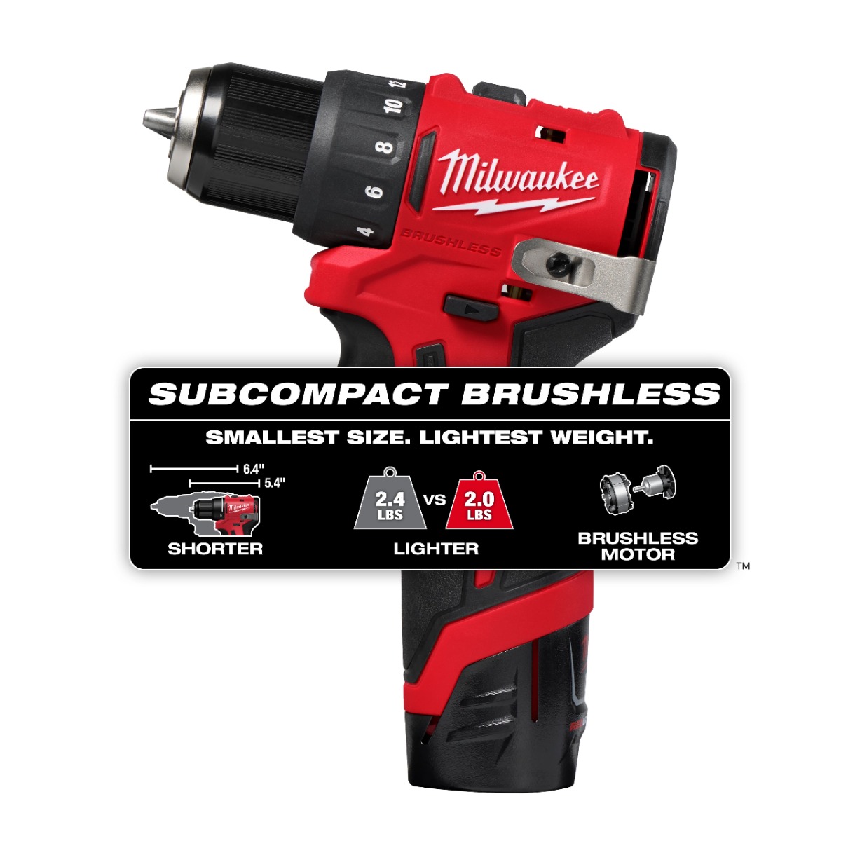 M12™ Subcompact Brushless 3/8" Drill/Driver Kit