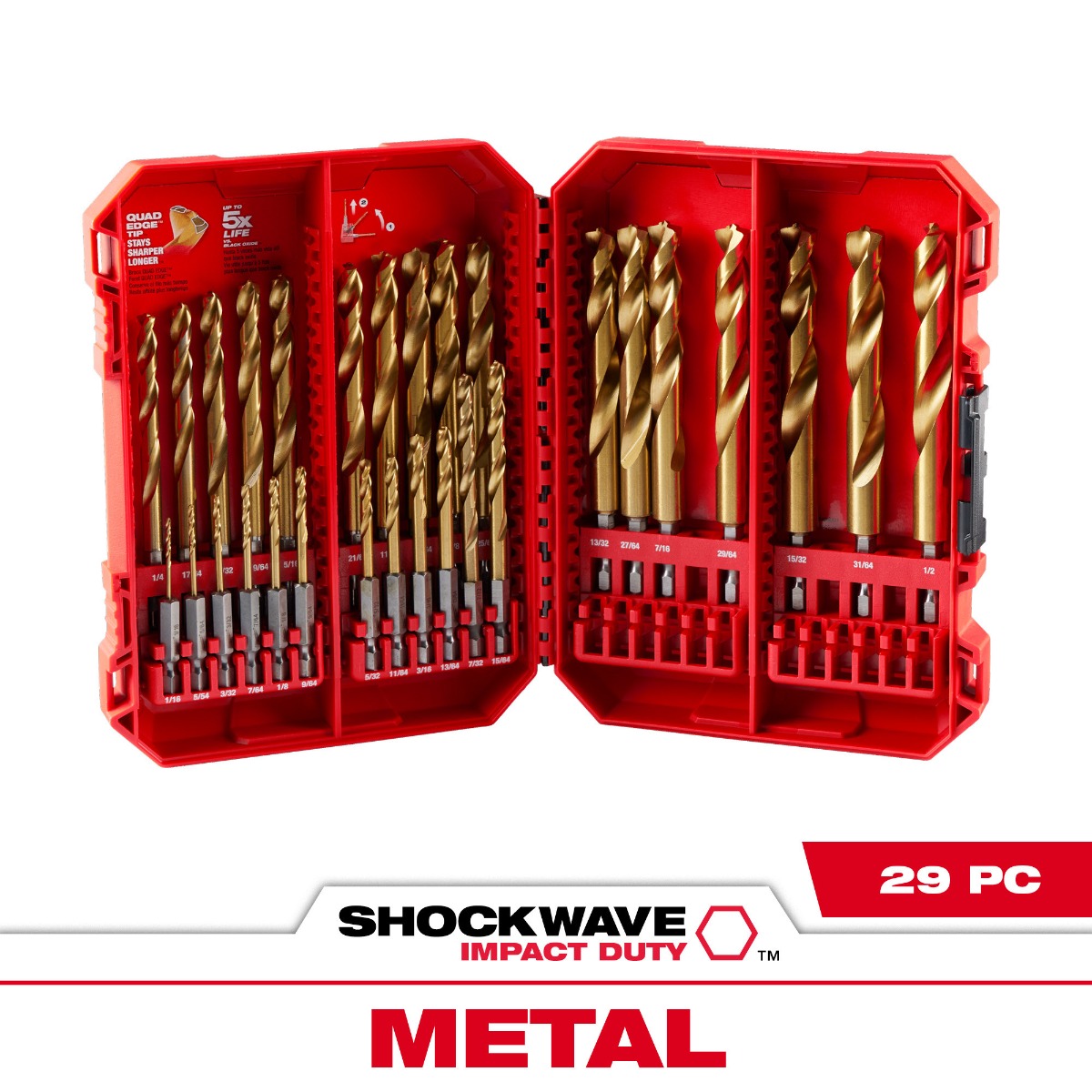 SHOCKWAVE Impact Duty™ RED HELIX™ Titanium Drill Bit Set - 29PC