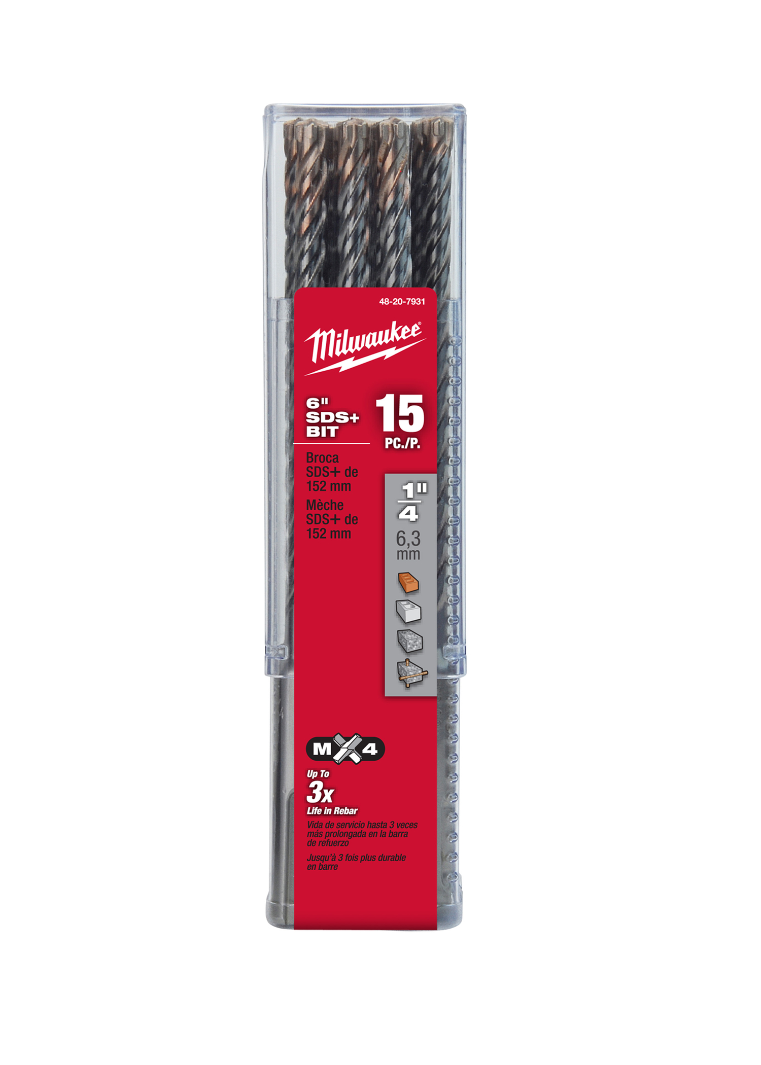 MX4 4-Cutter SDS-Plus Rotary Hammer-Drill Bit 1/4 in. x 4 in. x 6 in. - 15 Pack