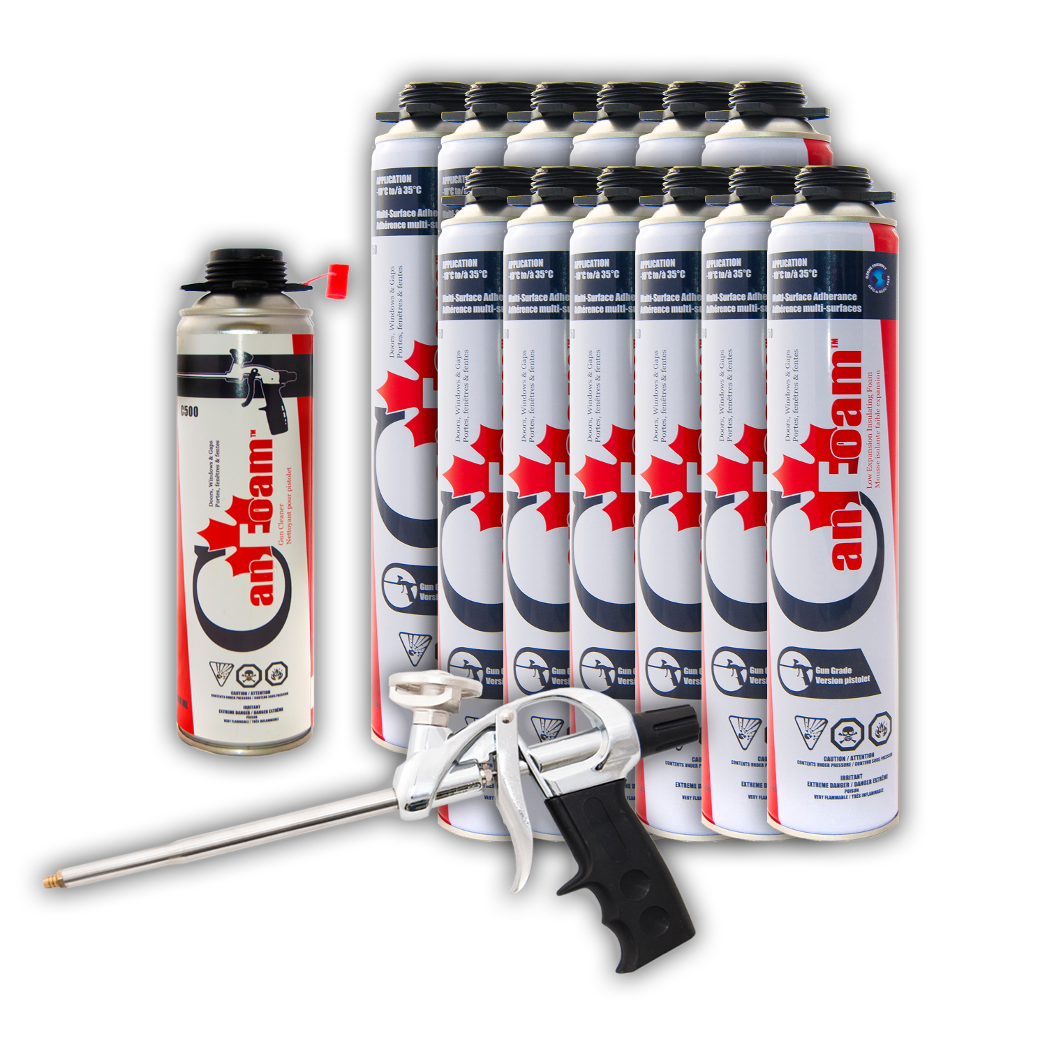 Low Expansion Insulating Foam Starter Pack (12 Foam, 1 Cleaner, 1 Applicator Gun)