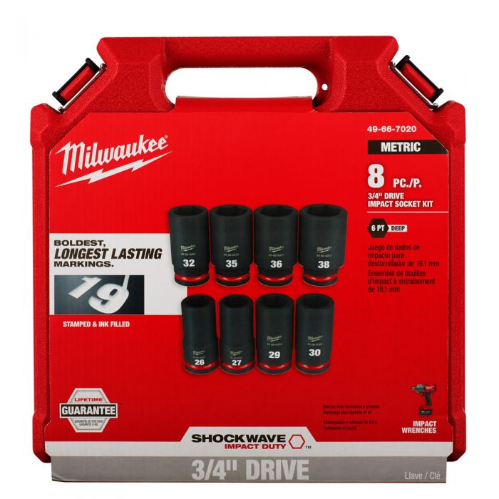 Milwaukee® 49-66-7020 - SHOCKWAVE Impact Duty™ 3/4 Drive Metric 6-Point  Deep Impact Socket Set (8 Pieces) 